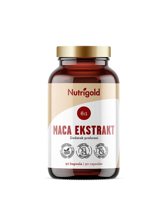 Nutrigold maca ekstrakt, 90 veganskih kapsula u tamnoj staklenoj ambalaži