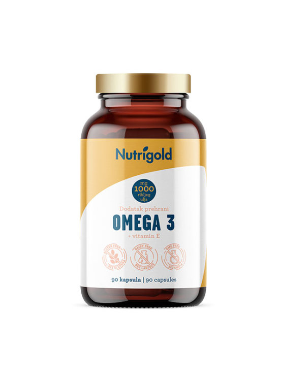 Nutrigold veganske kapsule omega 3 i vitamin E u staklenoj ambalaži od 90 kapsula