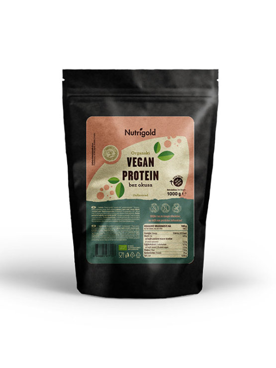 Nutrigold super vegan protein dolazi u plastičnom pakiranju od 1 kg.