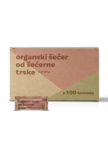 Šećer od šećerne trske dolazi u papirnatom pakiranju od 4g po 100 komada u kutiji.