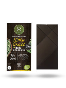 Veganska tamna čokolada s limunskom travom u kartonskoj ambalaži od 70g.