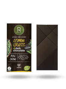 Veganska tamna čokolada s limunskom travom u kartonskoj ambalaži od 70g.