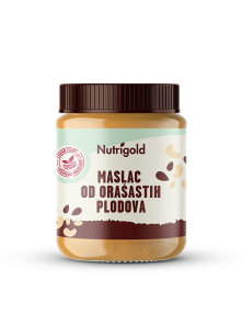 Nutrigold maslac od orašastih plodova u prozirnom plastičnoj ambalaži od 500g.