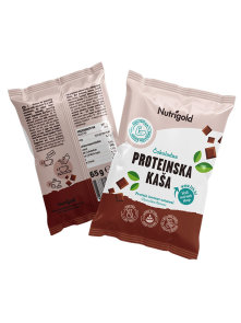 Nutrigold proteinska čokolada u smeđoj, plastičnoj ambalaži od 65g.