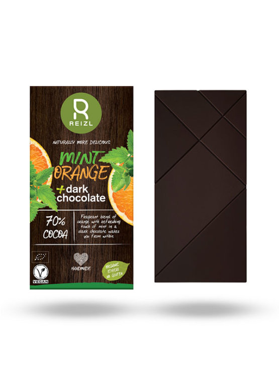Organska Reizl veganska tamna čokolada bez glutena s narančom i mentom u pakiranju od 70g