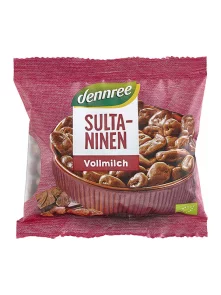 Dennree Grožđice "Sultanas" s mliječnom čokoladom u plastičnom pakiranju od 100g.