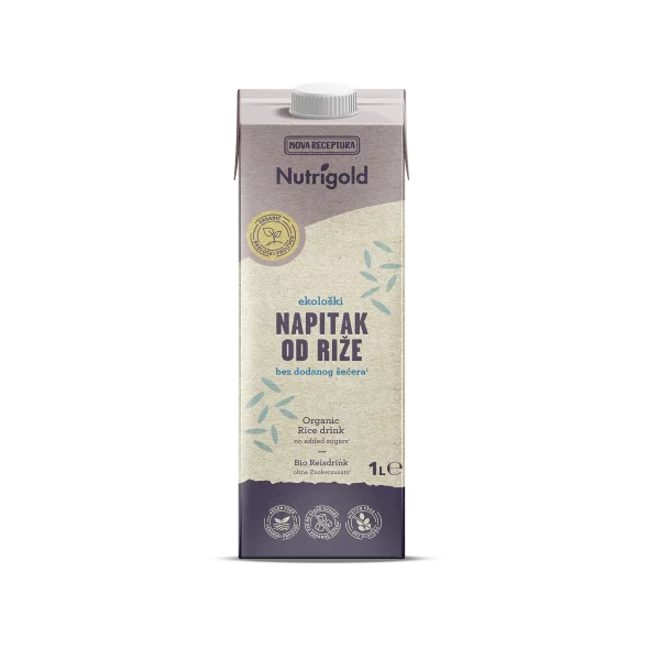 Nutrigold napitak od riže, bez dodaanog šećra u tetrapak ambalaži od 1000ml.