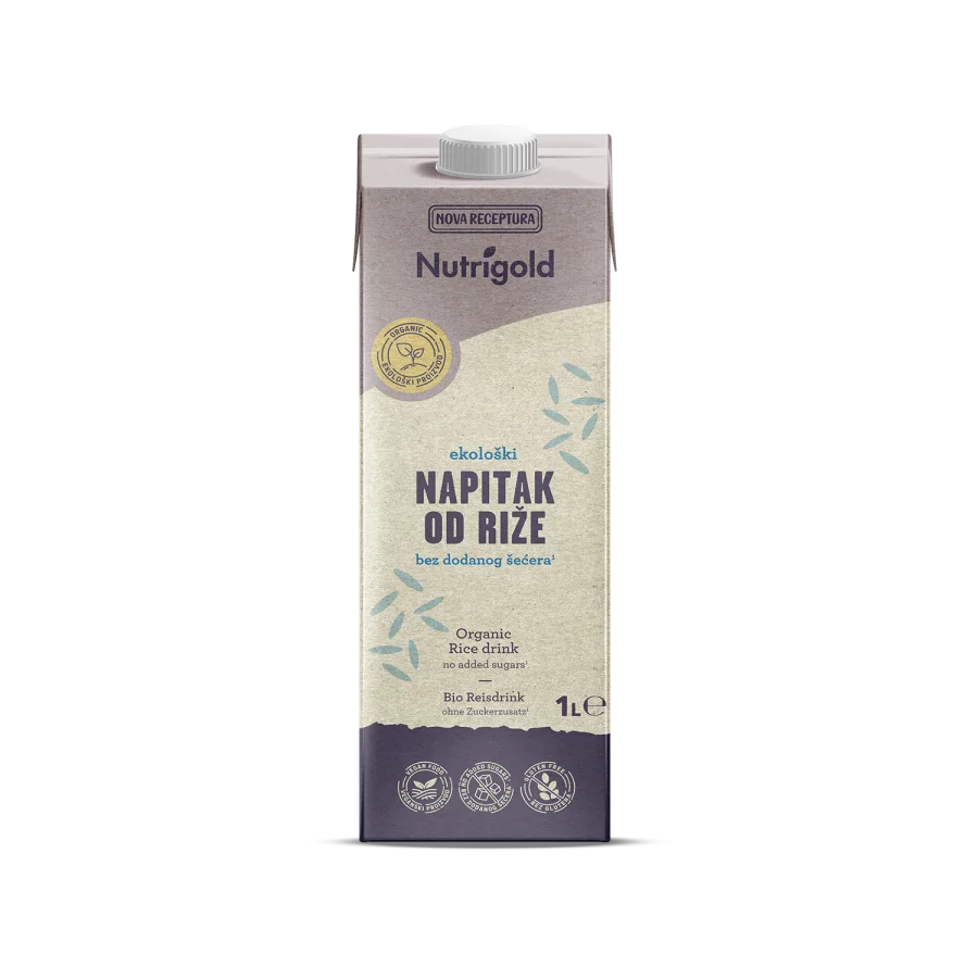 Nutrigold napitak od riže, bez dodaanog šećra u tetrapak ambalaži od 1000ml.