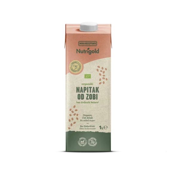 Nutrigold napitak od zobi bez šećra u šarenoj tetrapak ambalaži od 1000ml.