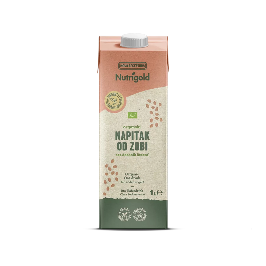 Nutrigold napitak od zobi bez šećra u šarenoj tetrapak ambalaži od 1000ml.