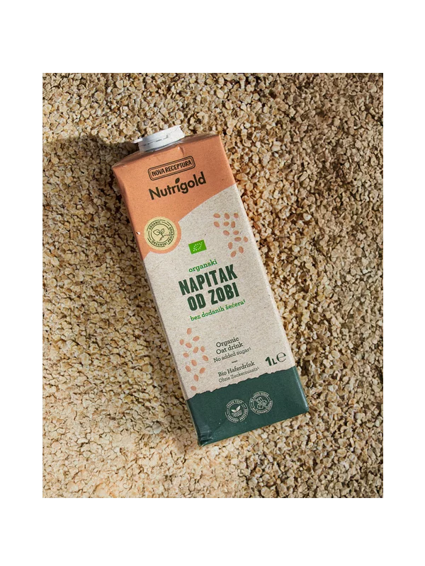 Nutrigold napitak od zobi bez šećra u šarenoj tetrapak ambalaži od 1000ml.