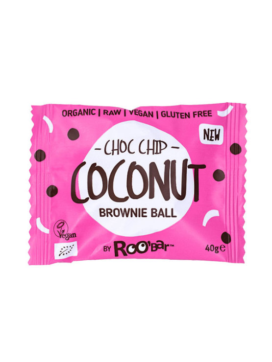 Brownie kuglica Kokos & Komadići čokolade Bez glutena - Organska 40g Roobar