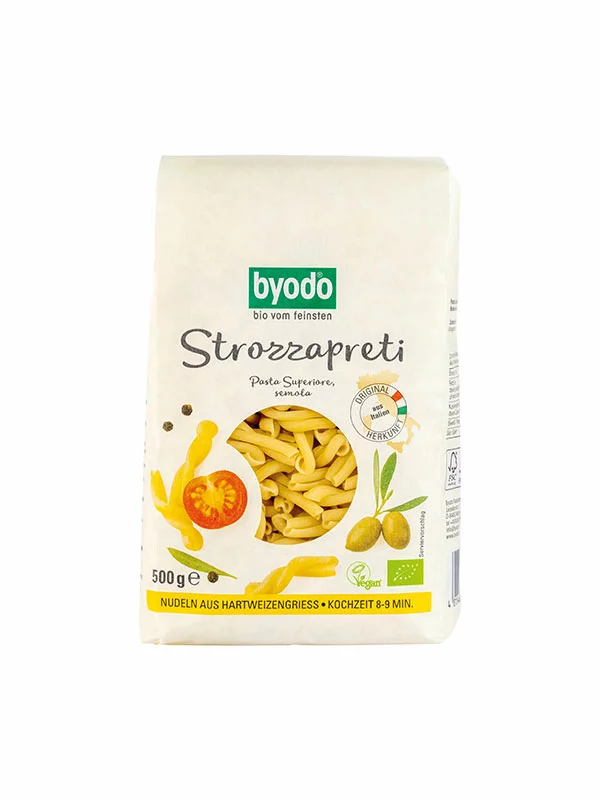 Byodo organska tjestenina od durum pšenice stozzapreti u ambalaži od 500g.