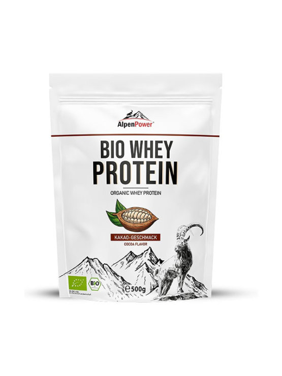 Alpen power whey protein čokolada organska u bijeloj ambalaži 500g