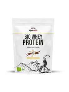 Alpen power whey protein vanilija organska u bijeloj ambalaži 500g