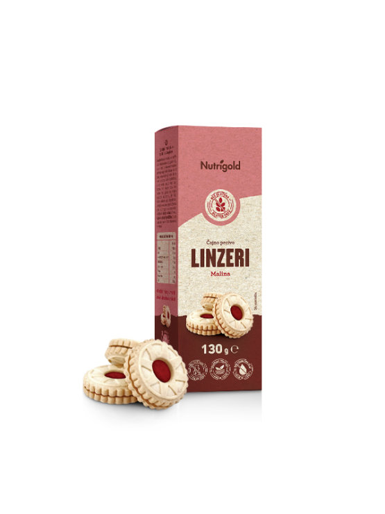 Nutrigold Linzer čajno pecivo bez glutena s punjenjem od maline u pakiranju od 130g