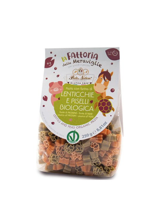 Organska Pasta Natura tjestenina od crvene leće i graška bez glutena u obliku životinju u pakiranju od 250g