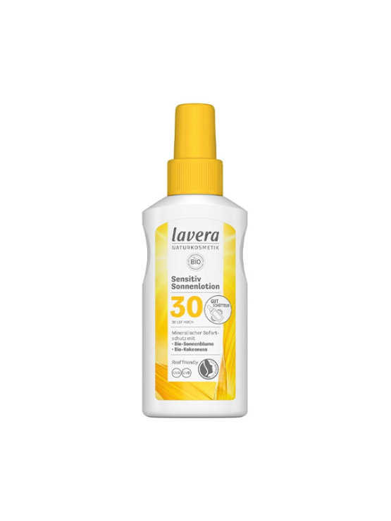Prirodni sprej za zaštitu od sunca za osjetljivu kožu SPF30 u plastičnoj ambalaži od 100ml.