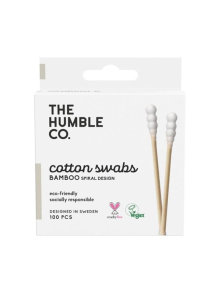 Humble Brush štapići za uši od bambusa s bijelim spiralnim vrhom u kartonskom pakiranju koje sadrži 100 komada
