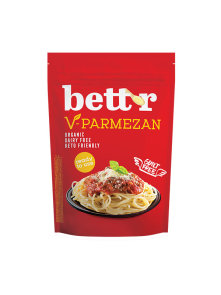 Veganski parmezan u plastičnoj, tamnoj ambalaži od 150g.