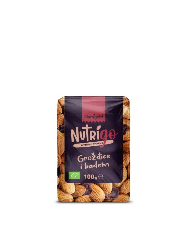 Nutrigold organski bademi i grožđice u NutriGO pakiranju od 100g