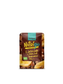 Nutrigold organski lješnjak i čips od banane u prozirnoj ambalaži od 75g