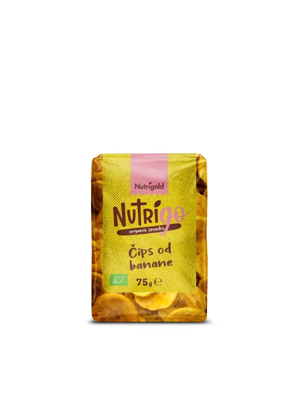 Nutrigold organski čips od banane NUtriGo u prozirnoj ambalaži od 75g