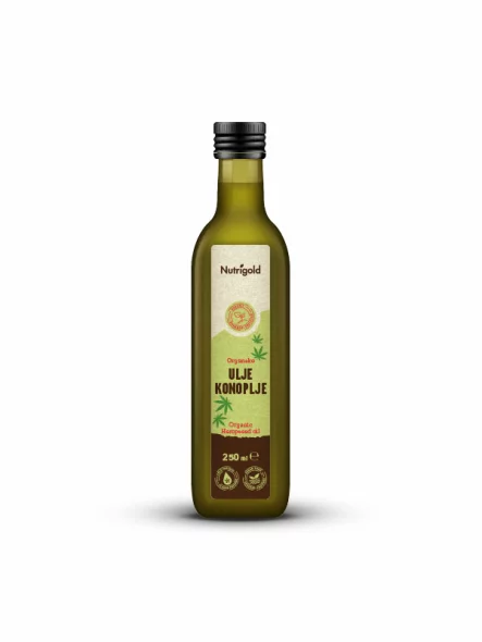 Nutrigold ulje konoplje u tamnoj, staklenoj ambalaži od250ml.