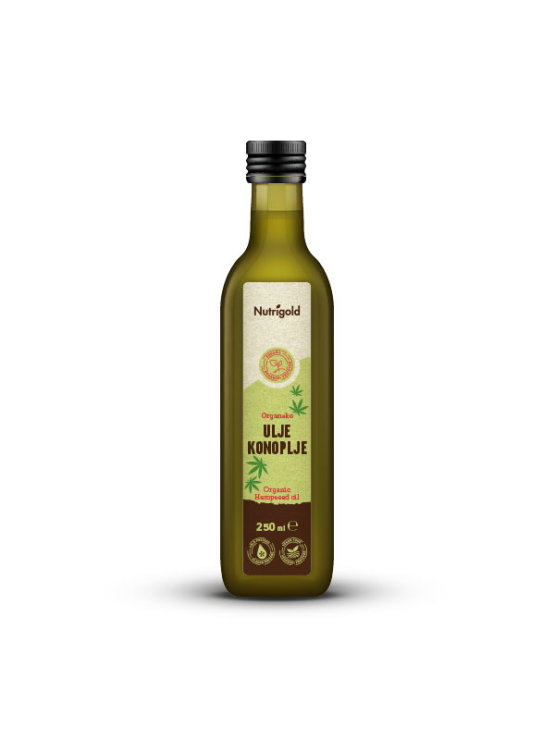Nutrigold ulje konoplje u tamnoj, staklenoj ambalaži od250ml.