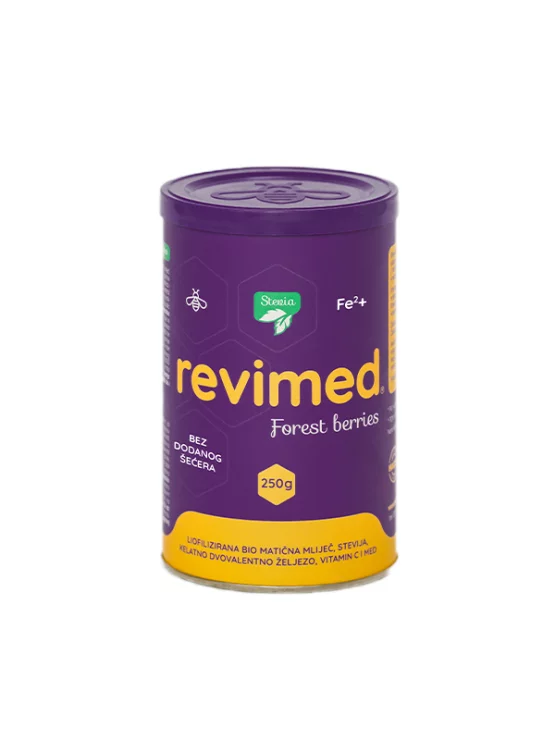 revimed liofilizirana Bio matična mliječ sa steviom i željezom u pakiranju od 250g