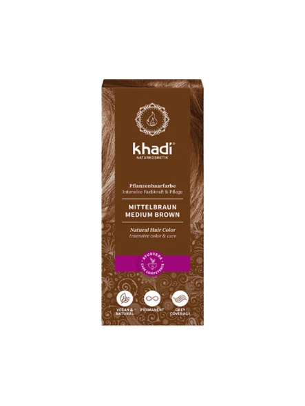 Khadi Biljna boja za kosu Srednje smeđa u bočici od 100g
