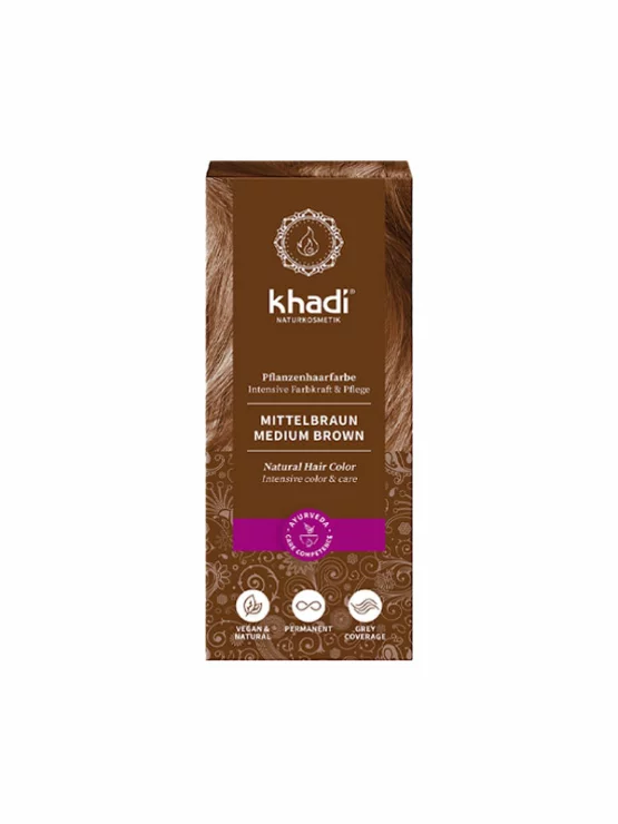 Khadi Biljna boja za kosu Srednje smeđa u bočici od 100g
