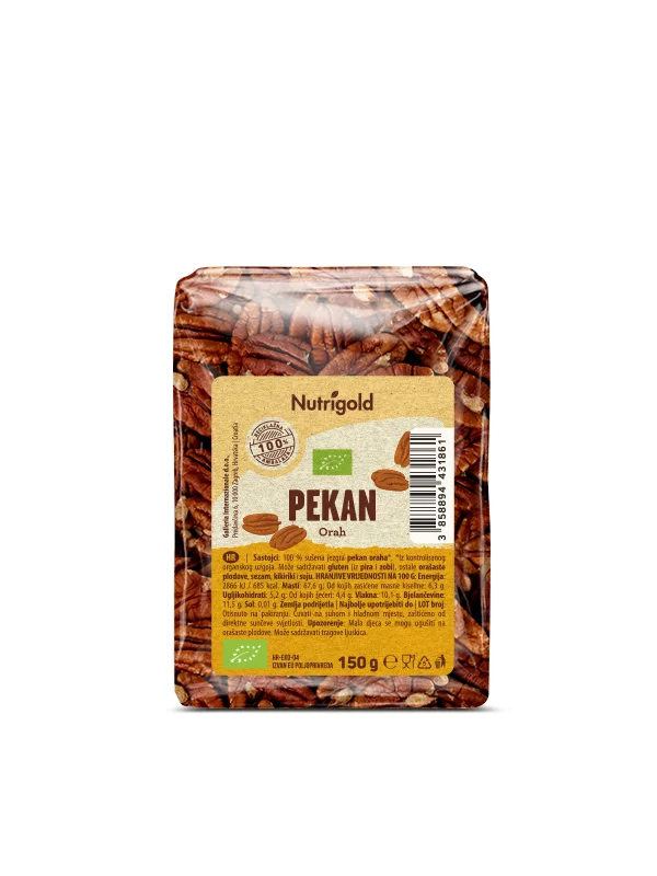 Nutrigold organski pekan orah u prozirnoj ambalaži od 150g