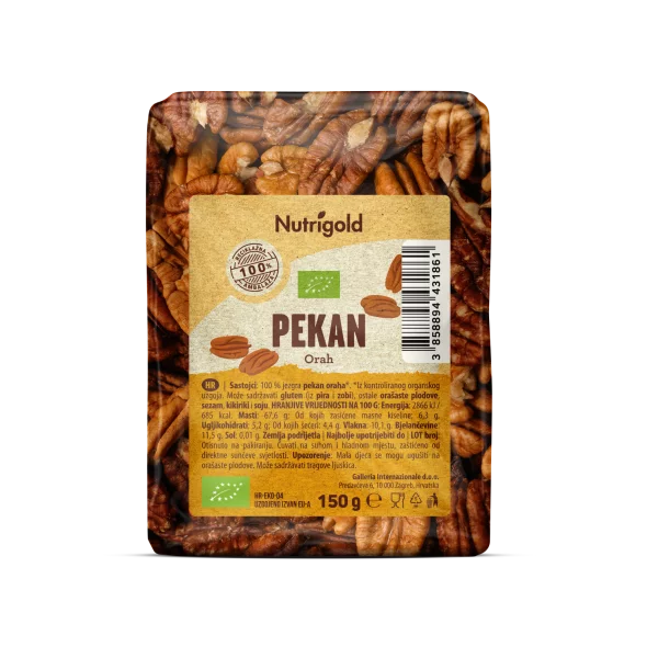 Nutrigold organski pekan orah u prozirnoj ambalaži od 150g