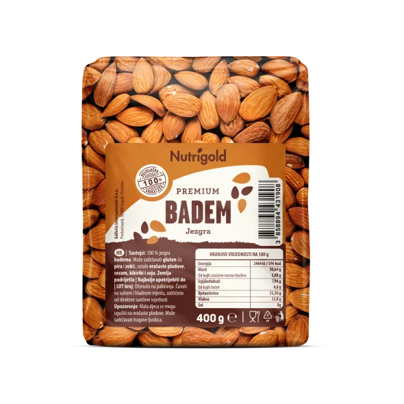 Nutrigold badem premium u prozirnom ambalaži 400g
