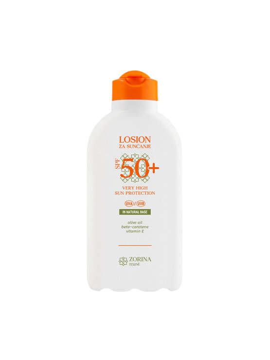 Losion za sunčanje SPF 50+ u bijelo-narančastom pakiranju od 200ml Zorina mast