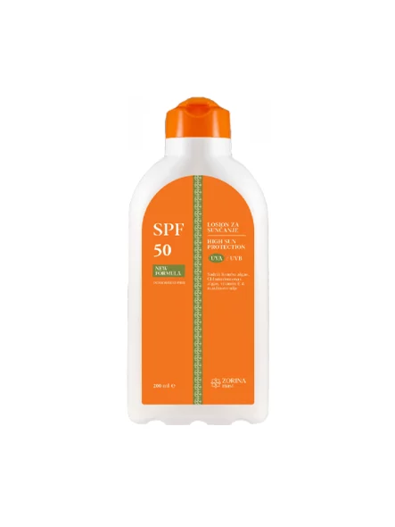 Losion za sunčanje SPF 50+ u bijelo-narančastom pakiranju od 200ml Zorina mast
