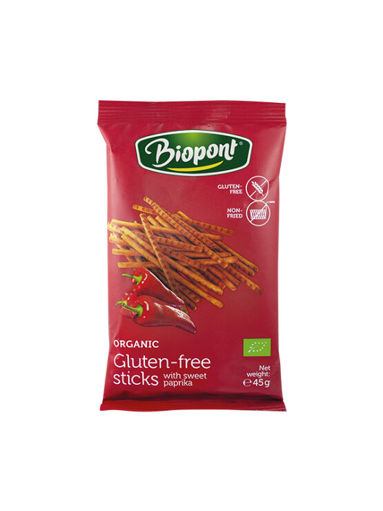Štapići bez glutena Paprika - Organski u crvenom pakiranju od 45g Biopont