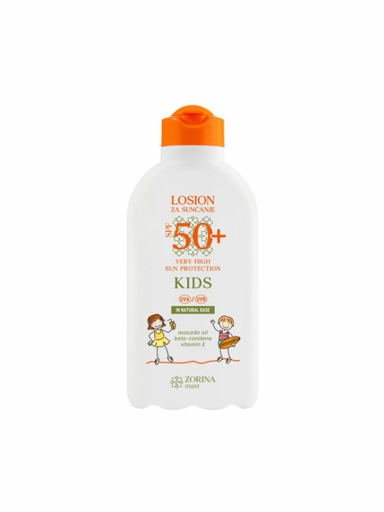 Kids SPF 50+ losion za sunčanje u bijelom neprozirnom pakiranju od 200ml Zorina mast