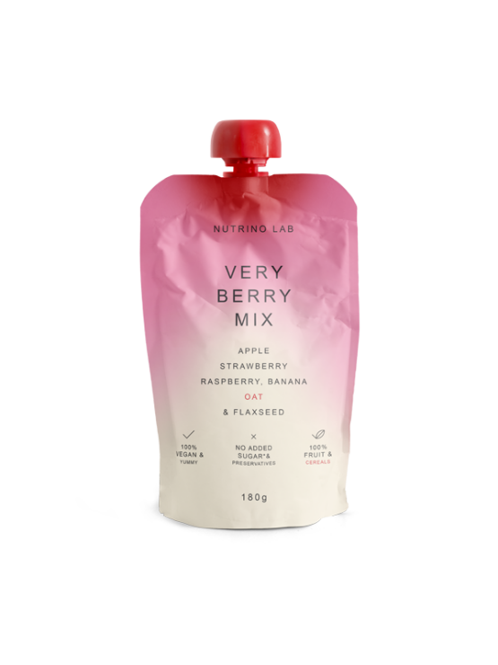 Nutrino Very Berry snack od jabuke, banane, jagode, maline, zobi i lanenih sjemenki u pakiranju od 180g