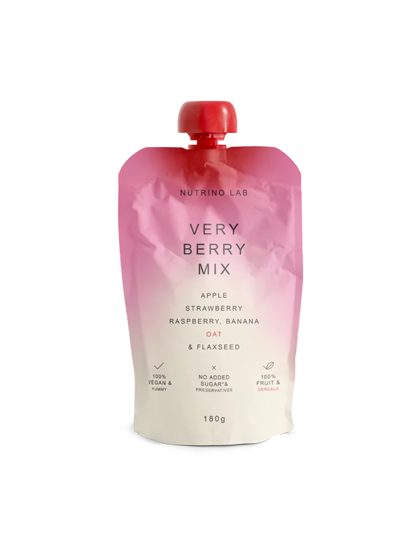 Nutrino Very Berry snack od jabuke, banane, jagode, maline, zobi i lanenih sjemenki u pakiranju od 180g