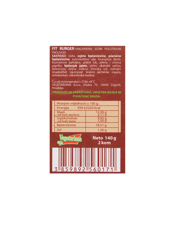 Fit burger - 140g Vegetariana
