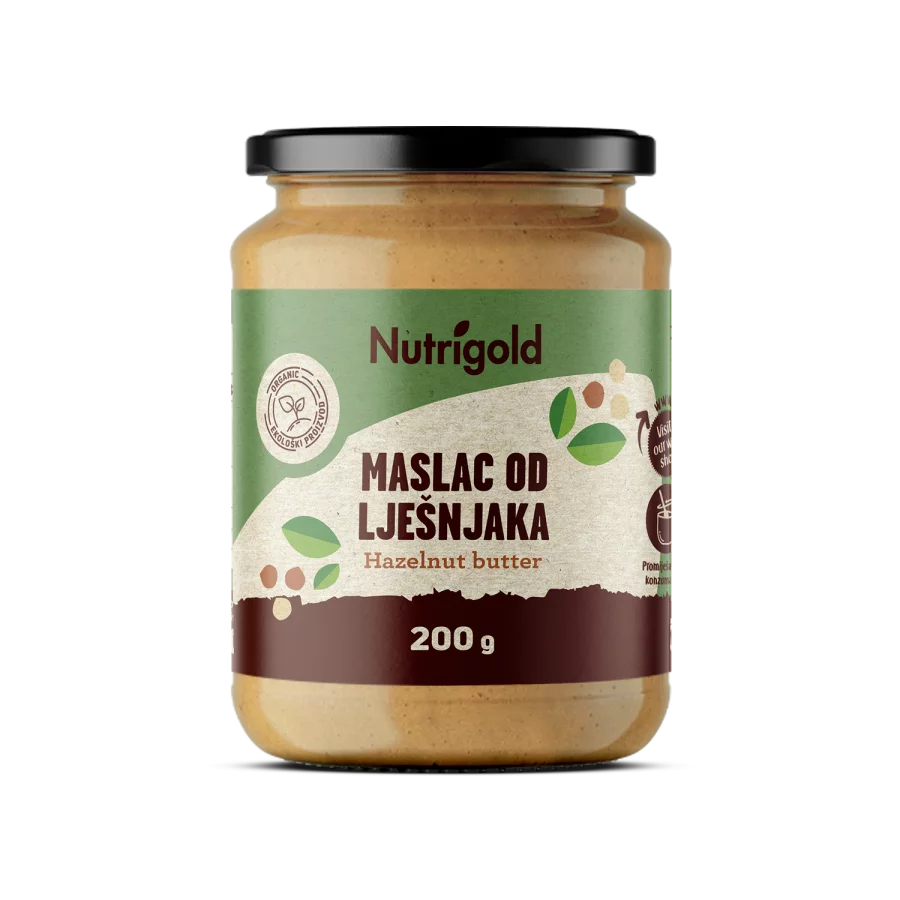 Nutrigold organski Maslac od lješnjaka 100% čisti u plastičnoj ambalaži 200g