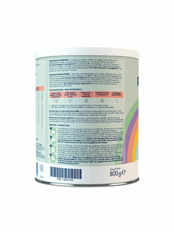 Pure Goat Prijelazna formula za dojenčad na bazi kozjeg mlijeka 3 (od 10. mjeseca) - Organska u ambalaži od 400 g