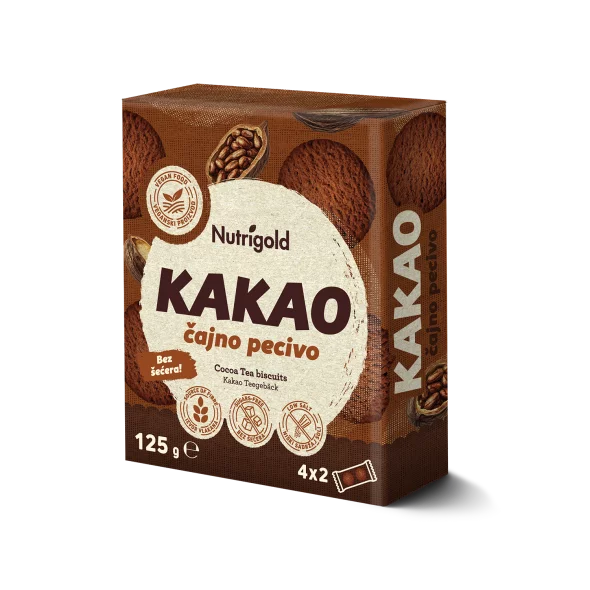Nutrigold keksi bez šećera s kakaom u praktičnoj ambalaži od 125g