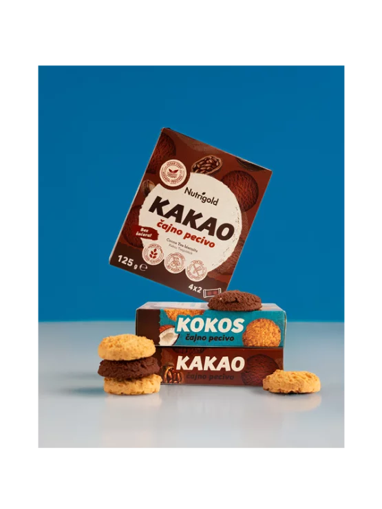 Nutrigold keksi bez šećera s kakaom u praktičnoj ambalaži od 125g