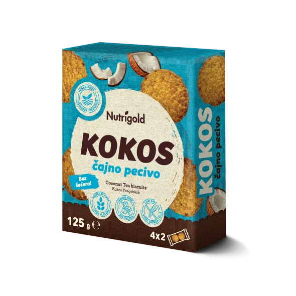 Nutrigold keksi bez šećera s kokosom u praktičnoj ambalaži od 125g