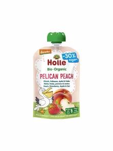 Holle organski Pire od breskve, jagode, jabuke i zobi "Pelican Peach" za djevu od 6. mjeseca u pakiranju od 100g.