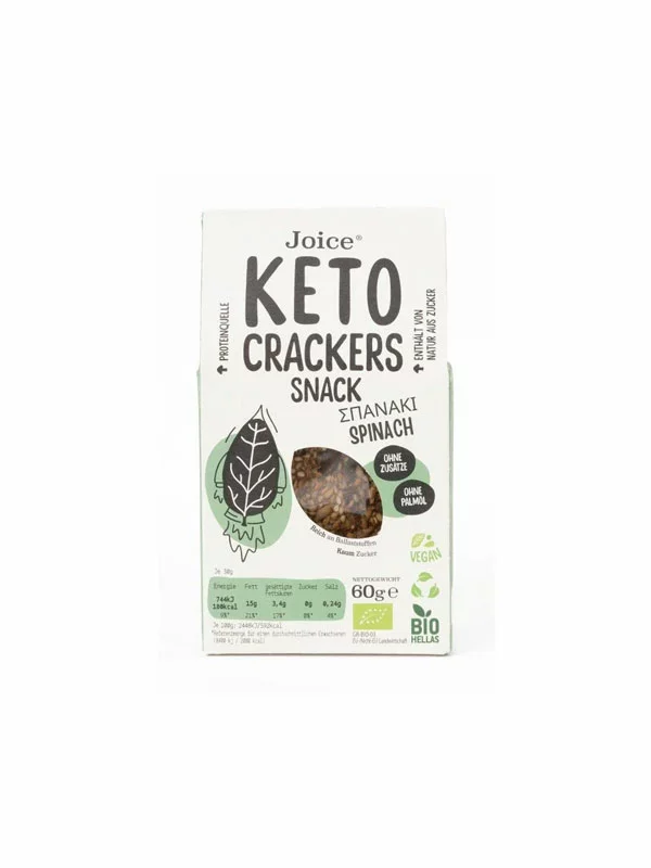 JFOODS SA organski hrskavi KETO krekeri s okusom špinata u pakiranju od