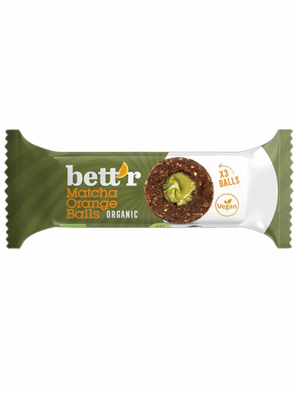 Voćne kuglice s matchom i narančom 3 kom Bez glutena - Organske 45g Bett’r